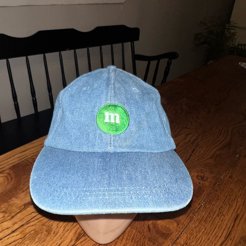 M&M Blue Denim Cap with Green candy Logo vintage